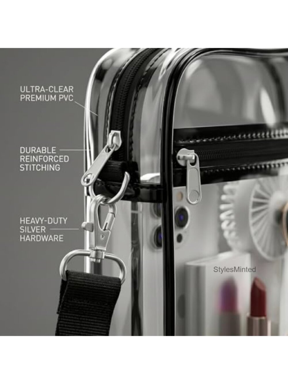 Clear Stadium Approved Crossbody Purse, Transparent Messenger Bag With Thick View 3